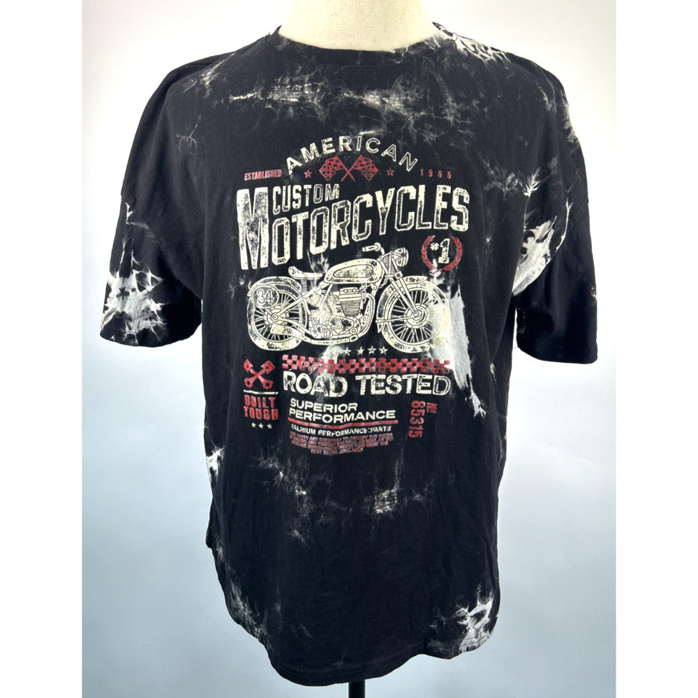 American Custom Motorcycles T-Shirt Adult XL  Short Sleeve Tye Dye Black‎